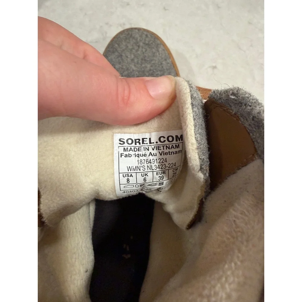 Sorel Explorer Joan Tan Grey Waterproof Winter Boots NL3423-224 Womens 8